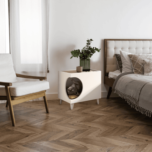 Bem Home Mesa de cabeceira com furo para animais de estimação branco 50x40x40cm