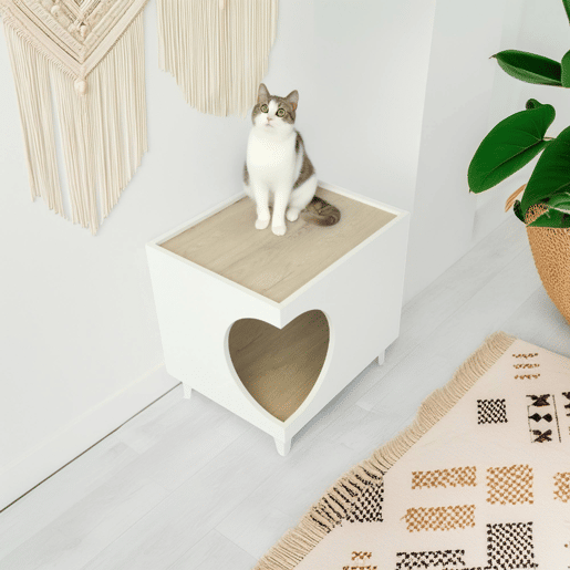 Bem Home Mesa de cabeceira com furo para animais de estimação branco 50x40x40cm