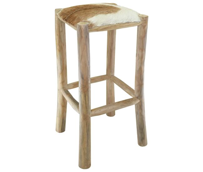 Vidaxl taburete de cocina de piel de cabra y madera de teca maciza