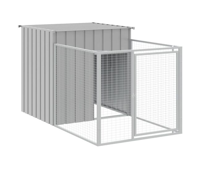 Vidaxl caseta para perro con corral gris claro 110x201x110 cm acero galvanizado