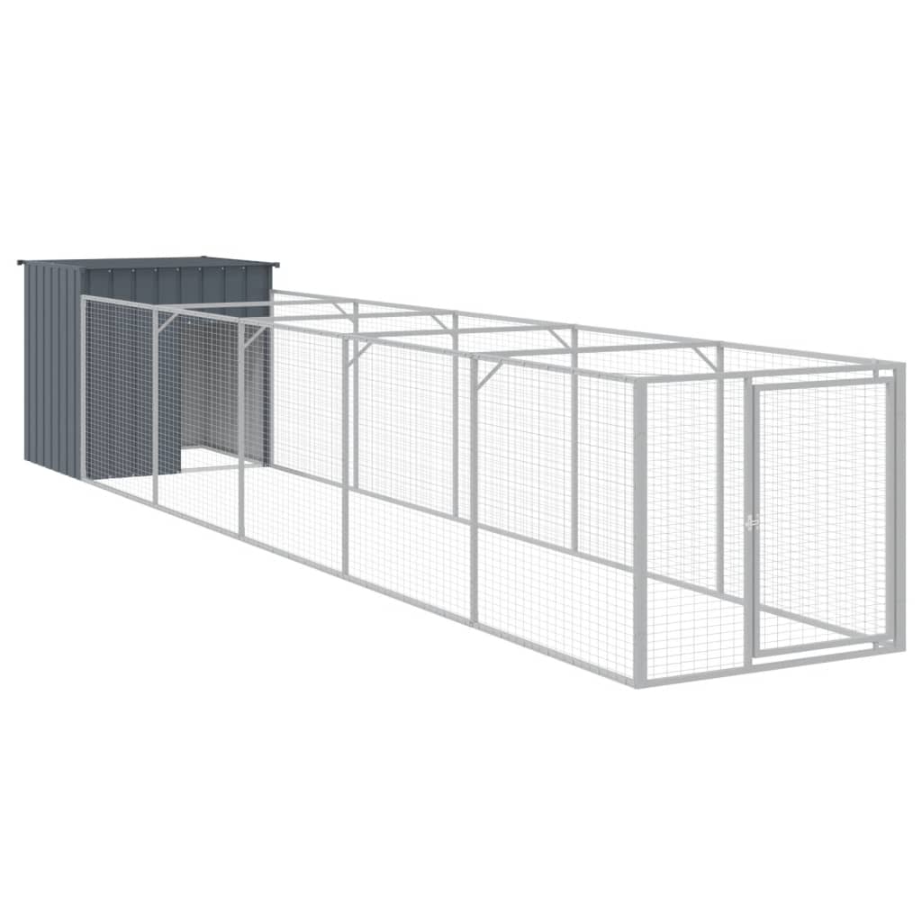 Vidaxl caseta perros con corral acero galvanizado gris 110x609x110 cm
