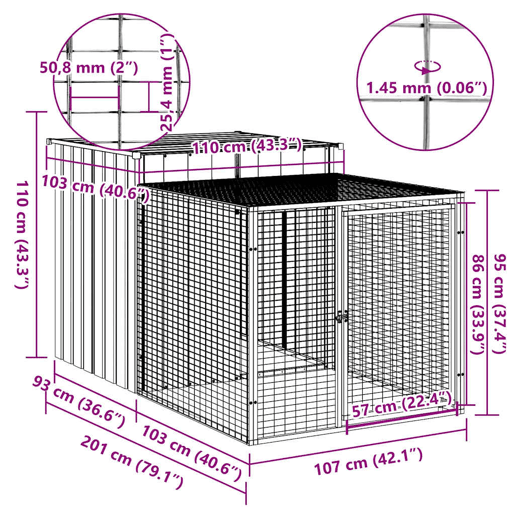 vidaXL Gaiola para galinhas com corredor antracite 110x201x110 cm aço galvanizado