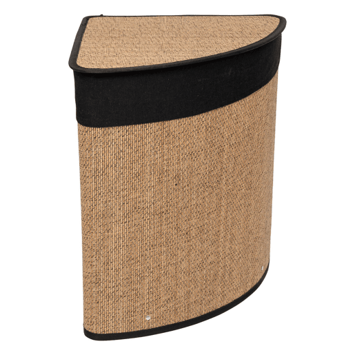 Cesto de roupa suja de canto 48 l bambu e tecido preto
