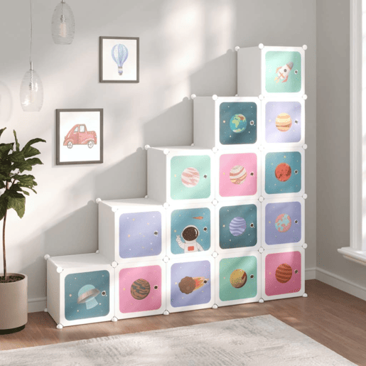 vidaXL Armário de arrumação infantil com 15 cubos PP branco