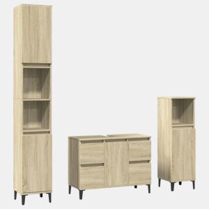 vidaXL 3 pcs conj. móveis casa banho derivados madeira carvalho sonoma