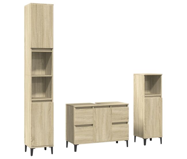 Vidaxl set de muebles de baño 3 pzas madera contrachapada roble sonoma