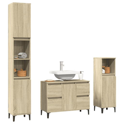 vidaXL 3 pcs conj. móveis casa banho derivados madeira carvalho sonoma