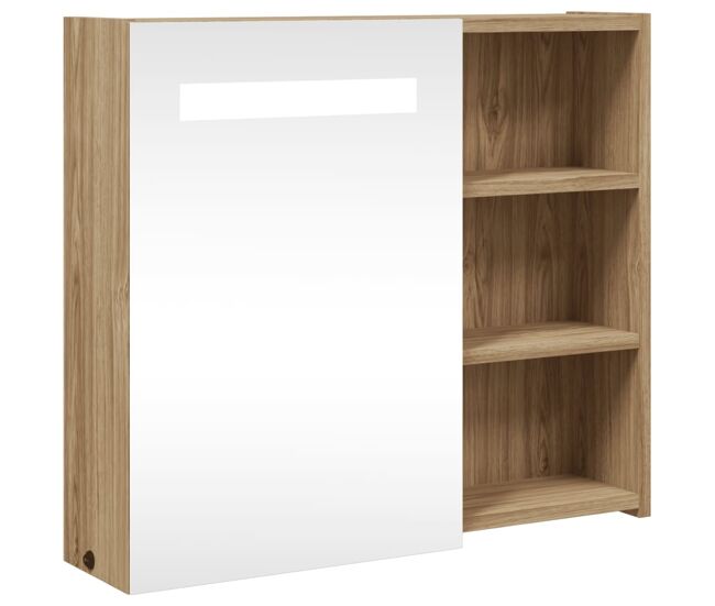 Vidaxl mueble de baño con espejo y luz led roble 60x13x52 cm