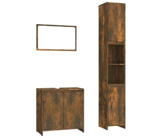 Vidaxl set de muebles baño 3 pzas madera contrachapada roble ahumado