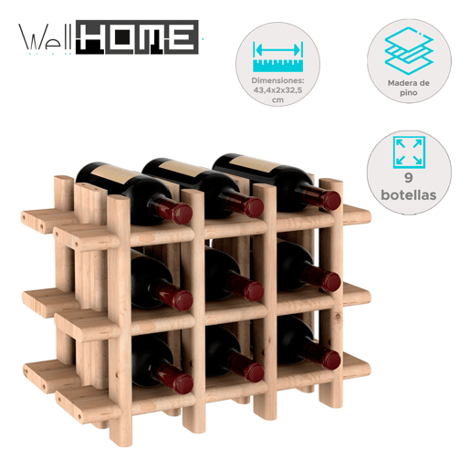 Well Home Adega Modular para 9 Garrafas em Madeira 13,4x22x32,5cm