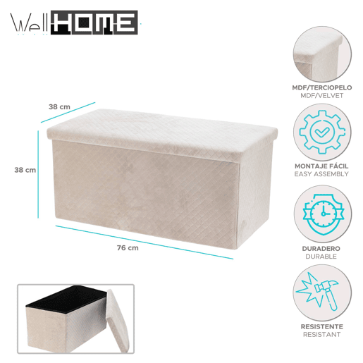 Banco de armazenamento em MDF Well Home 76x38x38cm