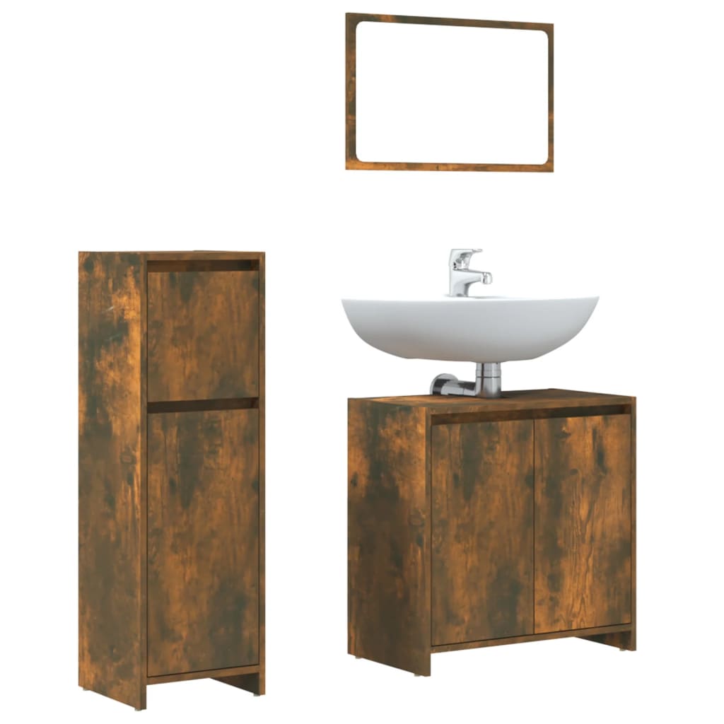 Vidaxl set de muebles baño 3 pzas madera contrachapada roble ahumado