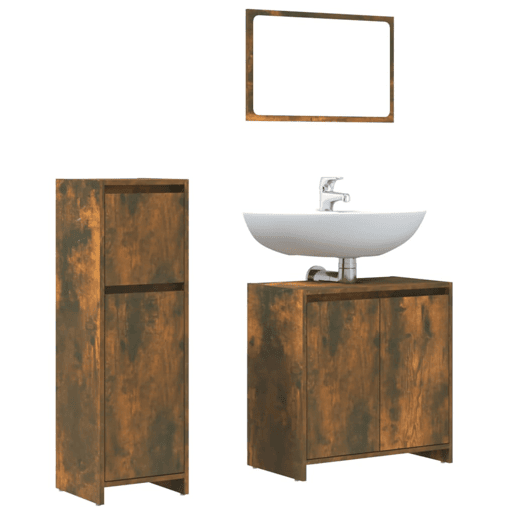 vidaXL 3 pcs conjunto de móveis WC madeira processada carvalho fumado vidaXL 3 pcs conjunto de móveis WC madeira processada carvalho fumado