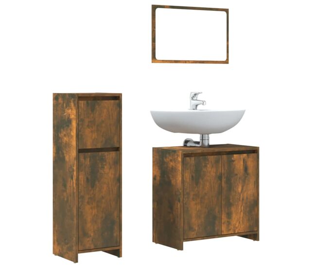 Vidaxl set de muebles baño 3 pzas madera contrachapada roble ahumado