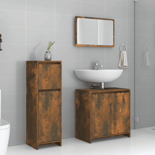 vidaXL 3 pcs conjunto de móveis WC madeira processada carvalho fumado vidaXL 3 pcs conjunto de móveis WC madeira processada carvalho fumado