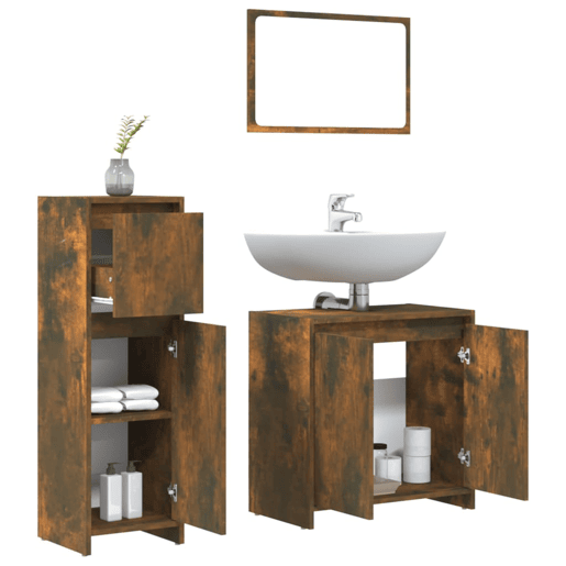 vidaXL 3 pcs conjunto de móveis WC madeira processada carvalho fumado vidaXL 3 pcs conjunto de móveis WC madeira processada carvalho fumado
