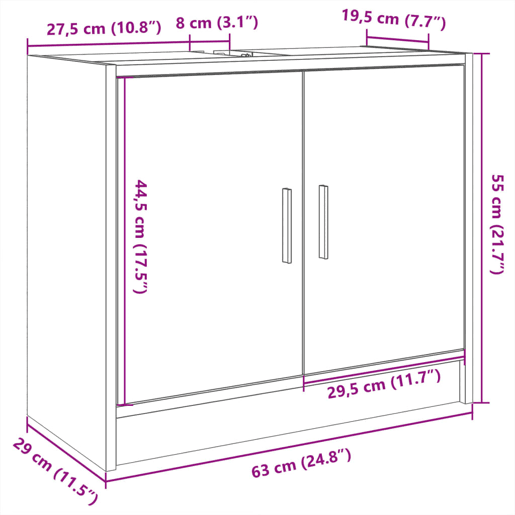 vidaXL Armário de lavatório 63x29x55 cm derivados de madeira preto