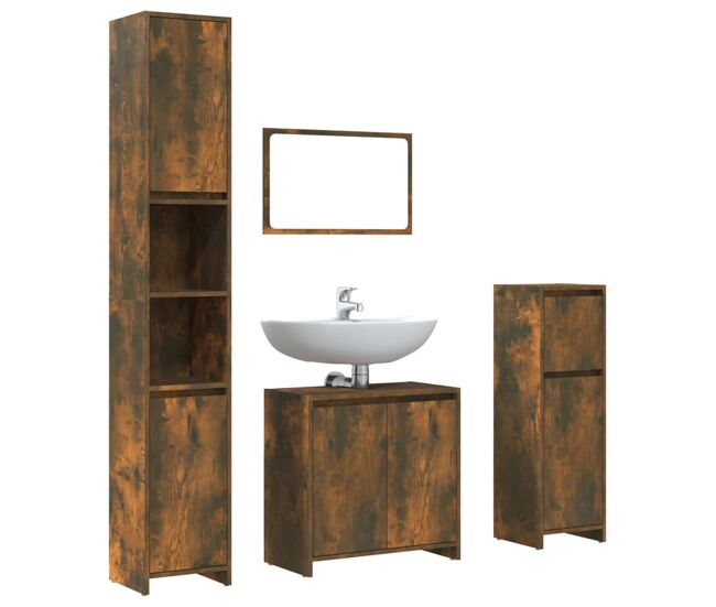 Vidaxl set de muebles baño 4 pzas madera contrachapada roble ahumado