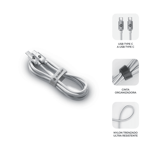 Cabo USB-C para USB-C Subblim OPTIMUS Branco 1 m
