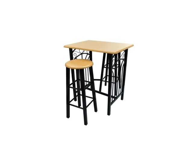 Set de comedor risueñor mesa alta + 2 taburete negro/natural
