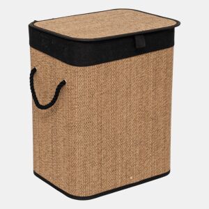Cesto de roupa suja retangular 60 l bambu e tecido preto