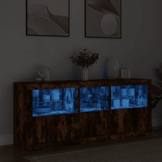 vidaXL Aparador com luzes LED 162x37x67 cm carvalho fumado vidaXL Aparador com luzes LED 162x37x67 cm carvalho fumado