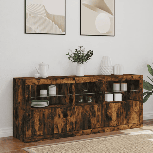 vidaXL Aparador com luzes LED 162x37x67 cm carvalho fumado vidaXL Aparador com luzes LED 162x37x67 cm carvalho fumado