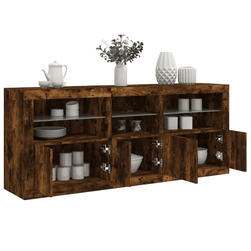 vidaXL Aparador com luzes LED 162x37x67 cm carvalho fumado vidaXL Aparador com luzes LED 162x37x67 cm carvalho fumado