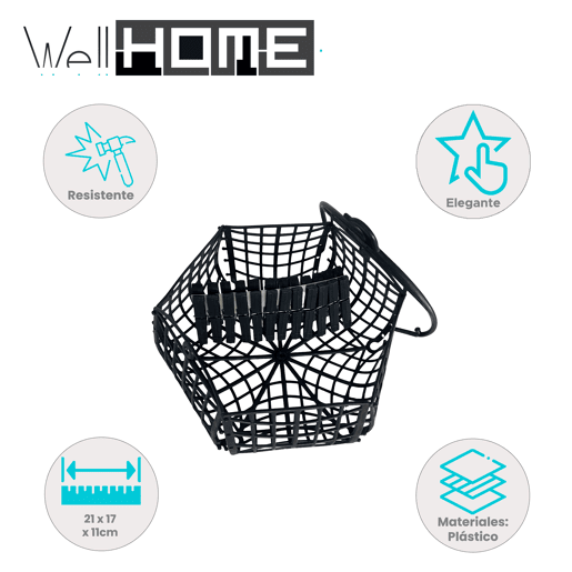 Conjunto de cesto de plástico preto Well Home + pinça