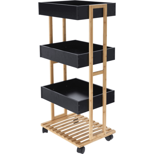 Carrinho de armazenamento de bambu Well Home com 1 prateleira e 3 bandejas