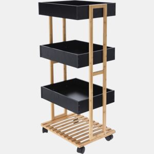 Carrinho de armazenamento de bambu Well Home com 1 prateleira e 3 bandejas