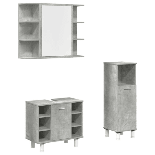 vidaXL 3 pcs conj. móveis casa banho derivados madeira cinza cimento