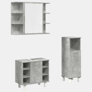 vidaXL 3 pcs conj. móveis casa banho derivados madeira cinza cimento