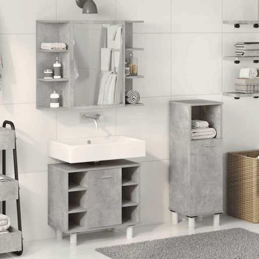 vidaXL 3 pcs conj. móveis casa banho derivados madeira cinza cimento