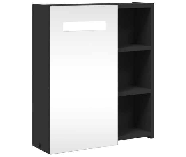 Vidaxl mueble de baño con espejo y luz led negro 45x13x52 cm