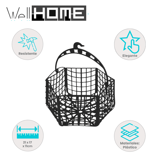 Cesto de prendedor de roupa Well Home em plástico preto