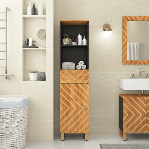 vidaXL Armário para WC 38x33,5x160 cm mangueira maciça castanhopreto vidaXL Armário para WC 38x33,5x160 cm mangueira maciça castanhopreto