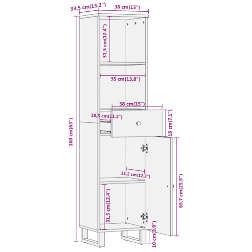 vidaXL Armário para WC 38x33,5x160 cm mangueira maciça castanhopreto vidaXL Armário para WC 38x33,5x160 cm mangueira maciça castanhopreto