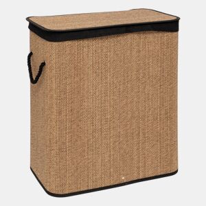 Cesto de roupa suja retangular 100 l bambu e tecido preto