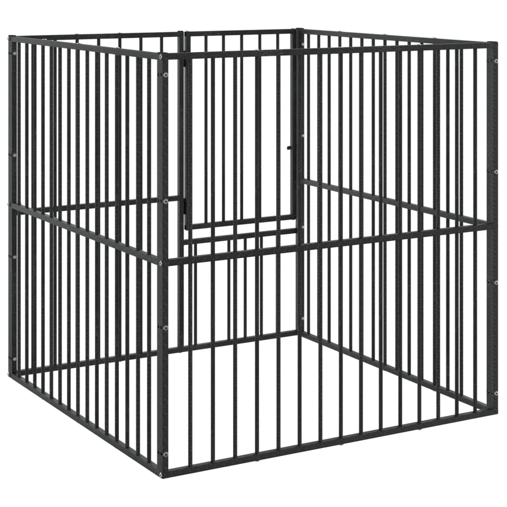 Vidaxl corralito para perros con 4 paneles acero galvanizado negro