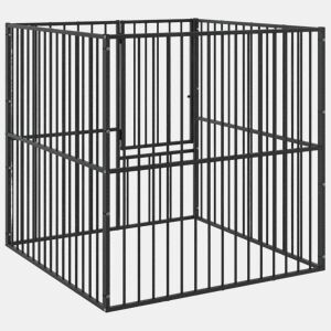 vidaXL Parque para cães com 4 painéis aço galvanizado preto