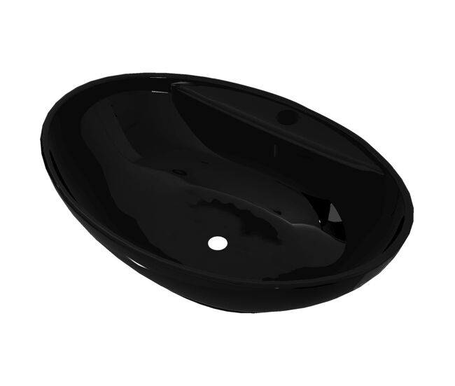 Lavabo de cerámica con agujero para grifo/desagüe negro ovalado