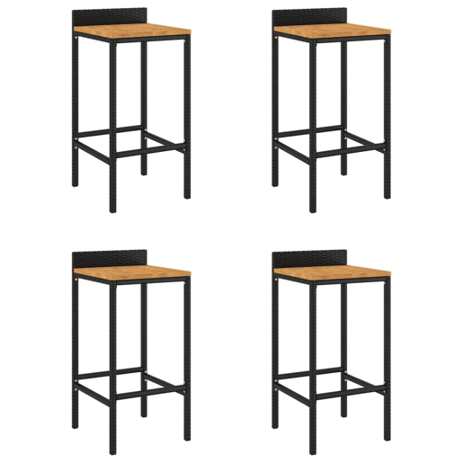 vidaXL Bancos de bar 4 pcs vime PE e madeira de acácia maciça preto