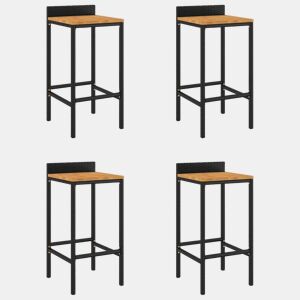 vidaXL Bancos de bar 4 pcs vime PE e madeira de acácia maciça preto
