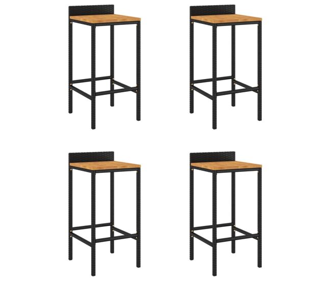 Vidaxl taburetes altos 4 uds madera de acacia y ratán sintético negro