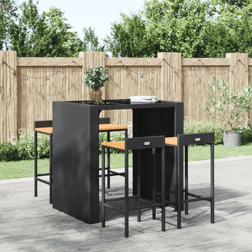 vidaXL Bancos de bar 4 pcs vime PE e madeira de acácia maciça preto