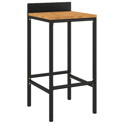 vidaXL Bancos de bar 4 pcs vime PE e madeira de acácia maciça preto