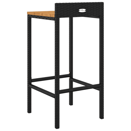 vidaXL Bancos de bar 4 pcs vime PE e madeira de acácia maciça preto
