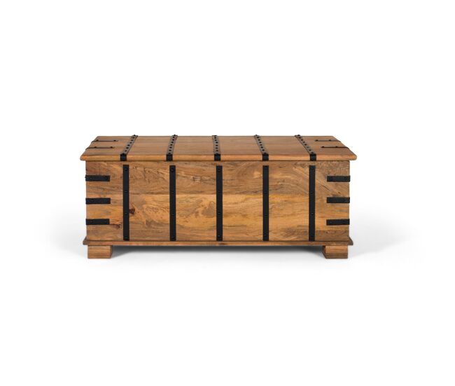 Esta mesa baúl está fabricada en madera de mango de alta calidad, con un acabado en color natural.