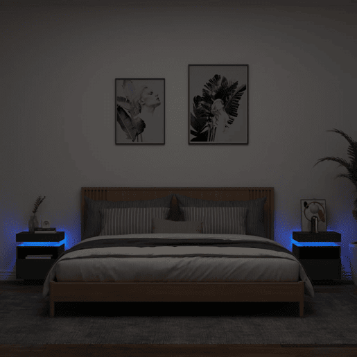 vidaXL Mesas de cabeceira c luzes LED 2 pcs 40x39x48,5 cm preto vidaXL Mesas de cabeceira c luzes LED 2 pcs 40x39x48,5 cm preto